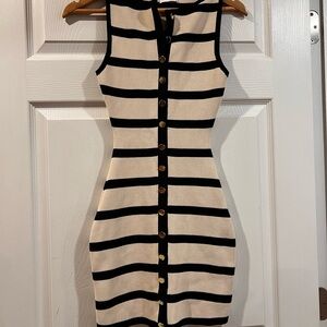 Meshki Black and Cream Striped Mini Dress